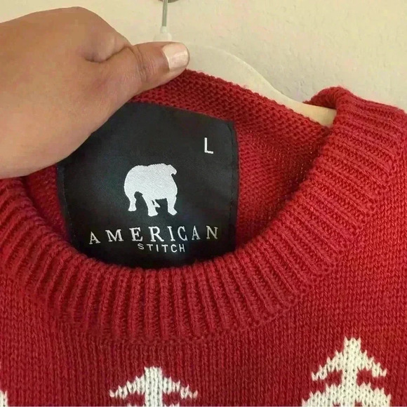 American Stitch Men’s Red Knit Daddy Claus Long Sleeve Pullover‎ Holiday Size L - Picture 9 of 10